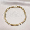 Oro Laminado Basic Anklet, Gold Filled Style Miami Cuban Design, with White Micro Pave, Polished, Golden Finish, 04.213.0303.10