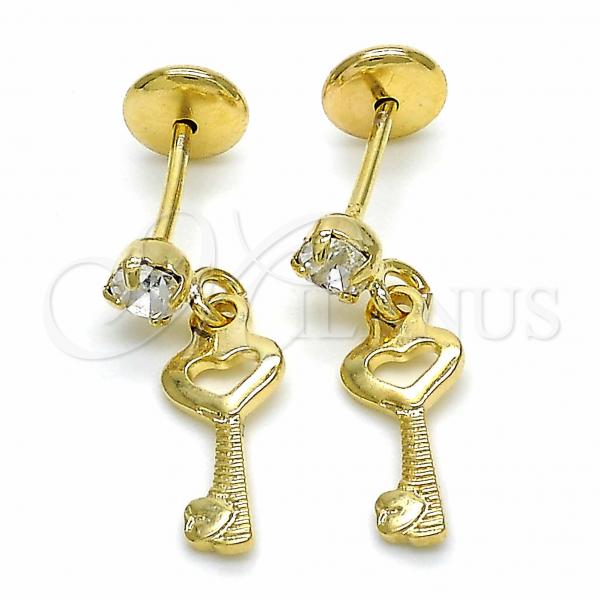 Oro Laminado Stud Earring, Gold Filled Style key Design, with  Cubic Zirconia, Polished, Golden Finish, 02.09.0165