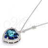 Rhodium Plated Pendant Necklace, Heart Design, with Bermuda Blue Swarovski Crystals and White Micro Pave, Polished, Rhodium Finish, 04.239.0014.16