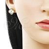 Oro Laminado Stud Earring, Gold Filled Style Four-leaf Clover Design, Diamond Cutting Finish, Golden Finish, 02.414.0015