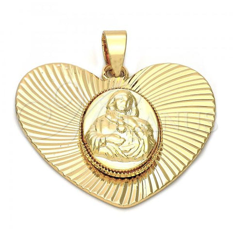 Oro Laminado Religious Pendant, Gold Filled Style Sagrado Corazon de Maria Design, Diamond Cutting Finish, Golden Finish, 5.195.014