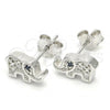 Sterling Silver Stud Earring, Elephant Design, with White Cubic Zirconia, Polished, Rhodium Finish, 02.336.0081