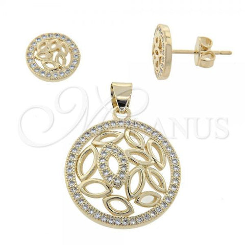 Oro Laminado Earring and Pendant Adult Set, Gold Filled Style with White Micro Pave, Polished, Golden Finish, 10.156.0045