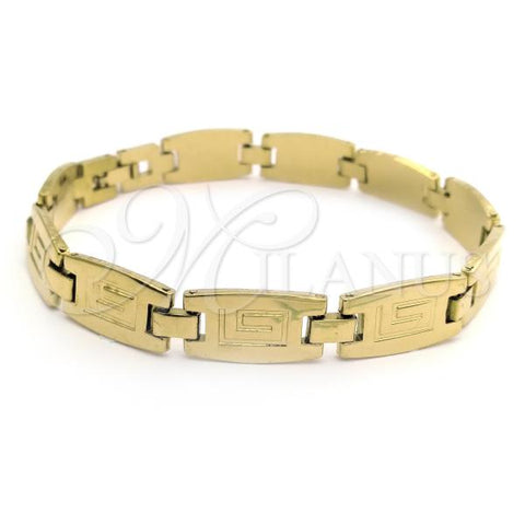 Oro Laminado Solid Bracelet, Gold Filled Style Greek Key Design, Diamond Cutting Finish, Golden Finish, 5.018.001