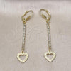 Oro Laminado Long Earring, Gold Filled Style Heart Design, with White Cubic Zirconia, Golden Finish, 5.071.001