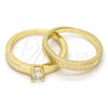 Oro Laminado Wedding Ring, Gold Filled Style Greek Key and Duo Design, with White Cubic Zirconia, Polished, Golden Finish, 01.99.0045.09 (Size 9)