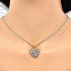 Oro Laminado Pendant Necklace, Gold Filled Style Heart Design, with White Micro Pave, Polished, Golden Finish, 04.156.0118.20