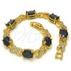 Oro Laminado Tennis Bracelet, Gold Filled Style Hugs and Kisses Design, with Black and White Cubic Zirconia, Polished, Golden Finish, 03.206.0001.9.07