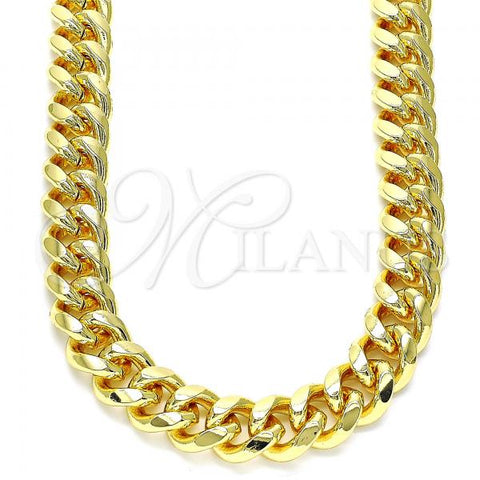 Oro Laminado Basic Necklace, Gold Filled Style Miami Cuban Design, Polished, Golden Finish, 04.63.1414.22