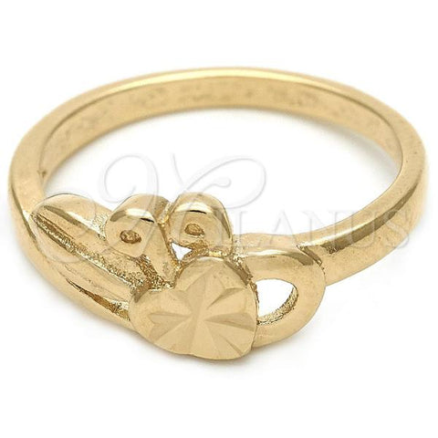 Oro Laminado Elegant Ring, Gold Filled Style Heart Design, Diamond Cutting Finish, Golden Finish, 01.63.0559.07 (Size 7)