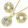 Oro Laminado Earring and Pendant Adult Set, Gold Filled Style with Turquoise and White Cubic Zirconia, Polished, Golden Finish, 10.106.0016.2