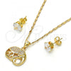 Oro Laminado Earring and Pendant Adult Set, Gold Filled Style Elephant Design, with White Micro Pave, Polished, Golden Finish, 10.233.0017