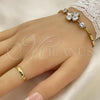 Oro Laminado Fancy Bracelet, Gold Filled Style Flower and Heart Design, with White Cubic Zirconia, Polished, Golden Finish, 5.027.002