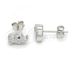 Sterling Silver Stud Earring, Elephant Design, with Black and White Cubic Zirconia, Polished, Rhodium Finish, 02.336.0030