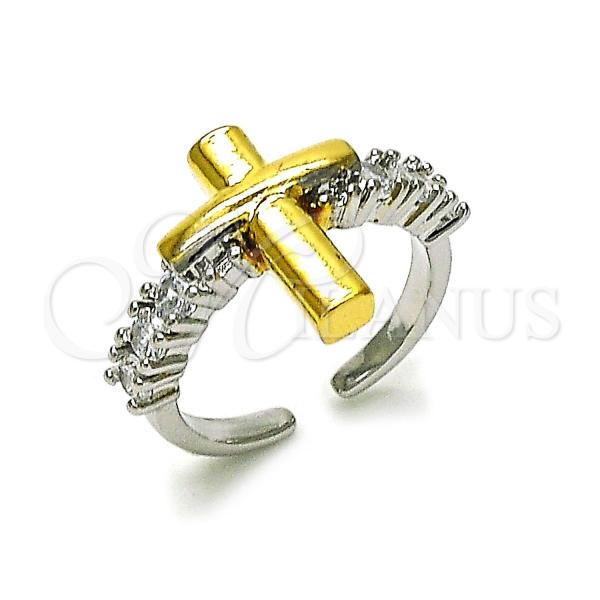 Oro Laminado Multi Stone Ring, Gold Filled Style Cross Design, with White Cubic Zirconia, Polished, Golden Finish, 01.341.0153