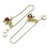 Oro Laminado Threader Earring, Gold Filled Style Elephant Design, with Garnet Micro Pave, Polished, Golden Finish, 02.210.0338.1