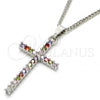 Rhodium Plated Pendant Necklace, Cross Design, with Multicolor Cubic Zirconia, Polished, Rhodium Finish, 04.284.0013.7.22