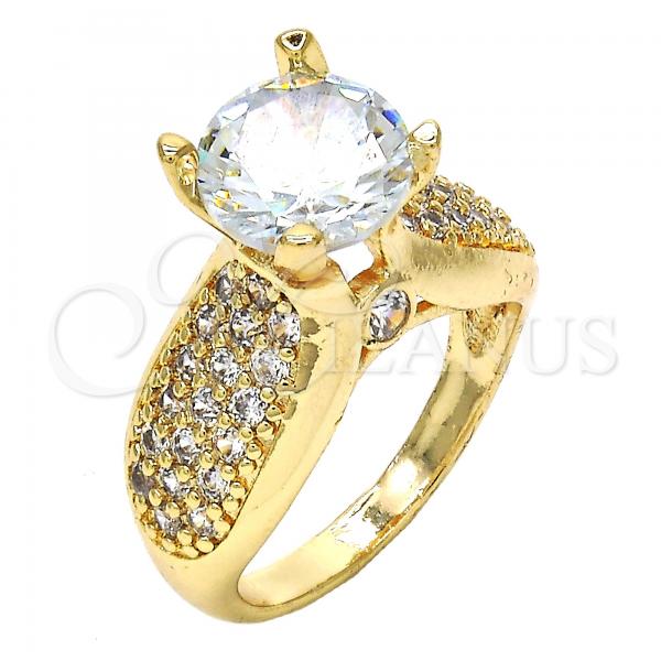 Oro Laminado Multi Stone Ring, Gold Filled Style with White Cubic Zirconia, Polished, Golden Finish, 01.284.0013.08 (Size 8)