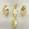 Oro Laminado Earring and Pendant Adult Set, Gold Filled Style Leaf Design, with White Cubic Zirconia, Polished, Golden Finish, 10.59.0226