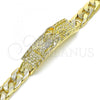 Oro Laminado Fancy Bracelet, Gold Filled Style Santa Muerte and Pave Cuban Design, Polished, Golden Finish, 03.380.0112.09
