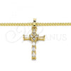 Oro Laminado Pendant Necklace, Gold Filled Style Cross Design, with White Cubic Zirconia, Polished, Golden Finish, 04.284.0008.20