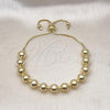 Oro Laminado Adjustable Bolo Bracelet, Gold Filled Style Ball and Box Design, Polished, Golden Finish, 03.417.0007.11