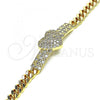 Oro Laminado Fancy Bracelet, Gold Filled Style Heart Design, with White Micro Pave, Polished, Golden Finish, 03.283.0069.07