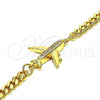 Oro Laminado Fancy Bracelet, Gold Filled Style Airplane Design, with White Micro Pave, Polished, Golden Finish, 03.193.0004.08