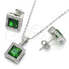 Sterling Silver Earring and Pendant Adult Set, with Green Cubic Zirconia and White Crystal, Polished, Rhodium Finish, 10.175.0073.1