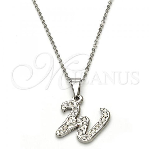 Stainless Steel Pendant Necklace, Initials and Rolo Design, with White Crystal, Polished, Steel Finish, 04.238.0029.18
