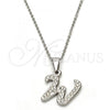 Stainless Steel Pendant Necklace, Initials and Rolo Design, with White Crystal, Polished, Steel Finish, 04.238.0029.18