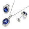 Sterling Silver Earring and Pendant Adult Set, with Sapphire Blue Cubic Zirconia and White Micro Pave, Polished, Rhodium Finish, 10.175.0077.1