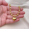 Oro Laminado Fancy Necklace, Gold Filled Style Heart and Ball Design, Polished, Golden Finish, 04.341.0117.24