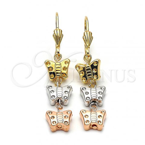 Oro Laminado Long Earring, Gold Filled Style Butterfly Design, Enamel Finish, Tricolor, 5.114.016