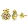 Oro Laminado Stud Earring, Gold Filled Style with Garnet and White Micro Pave, Polished, Golden Finish, 02.344.0079.1