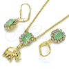 Oro Laminado Earring and Pendant Adult Set, Gold Filled Style Elephant Design, with Chrysolite Opal and White Crystal, Polished, Golden Finish, 10.122.0007.2