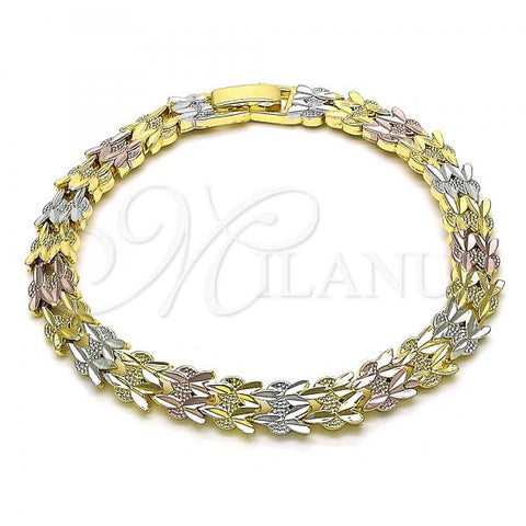 Oro Laminado Fancy Bracelet, Gold Filled Style Heart Design, Polished, Tricolor, 03.102.0070.07