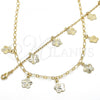 Oro Laminado Necklace and Bracelet, Gold Filled Style Flower Design, Polished, Golden Finish, 06.63.0202