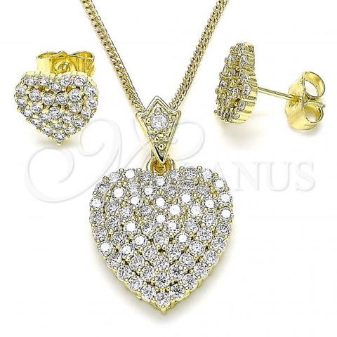 Oro Laminado Earring and Pendant Adult Set, Gold Filled Style Heart Design, with White Cubic Zirconia, Polished, Golden Finish, 10.283.0018