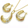 Oro Laminado Earring and Pendant Adult Set, Gold Filled Style Polished, Tricolor, 10.163.0006.1