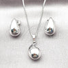 Rhodium Plated Earring and Pendant Adult Set, Chunky and Hollow Design, Polished, Rhodium Finish, 10.163.0013.1