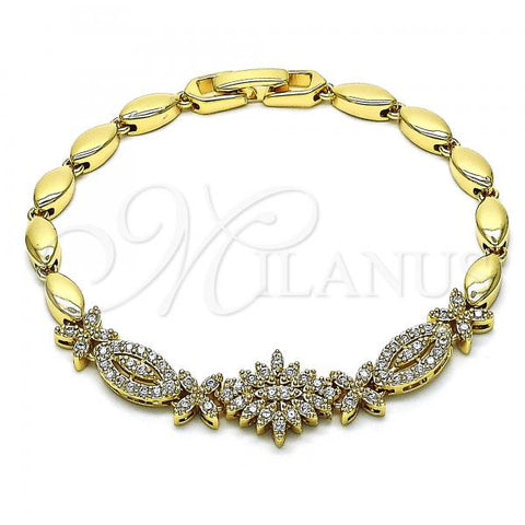 Oro Laminado Fancy Bracelet, Gold Filled Style Evil Eye Design, with White Micro Pave, Polished, Golden Finish, 03.283.0179.07