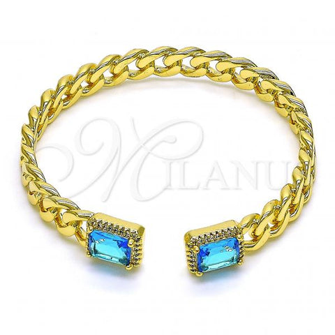 Oro Laminado Individual Bangle, Gold Filled Style Miami Cuban Design, with Blue Topaz Cubic Zirconia and White Micro Pave, Polished, Golden Finish, 07.341.0035.5