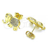 Oro Laminado Stud Earring, Gold Filled Style Elephant Design, with White Micro Pave, Polished, Golden Finish, 02.284.0046.1