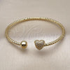 Oro Laminado Individual Bangle, Gold Filled Style Heart and Ball Design, with White Micro Pave, Diamond Cutting Finish, Golden Finish, 07.282.0007