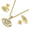 Oro Laminado Earring and Pendant Adult Set, Gold Filled Style Evil Eye Design, with White Micro Pave, Polished, Golden Finish, 10.156.0245