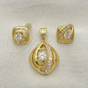 Oro Laminado Earring and Pendant Adult Set, Gold Filled Style with White Cubic Zirconia, Polished, Golden Finish, 10.59.0248