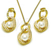 Oro Laminado Earring and Pendant Adult Set, Gold Filled Style with Ivory Pearl, Polished, Golden Finish, 10.379.0077