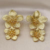 Oro Laminado Stud Earring, Gold Filled Style Flower Design, Diamond Cutting Finish, Golden Finish, 02.282.0058