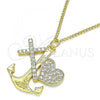 Oro Laminado Pendant Necklace, Gold Filled Style Anchor and Cross Design, with White Micro Pave, Polished, Golden Finish, 04.381.0009.20